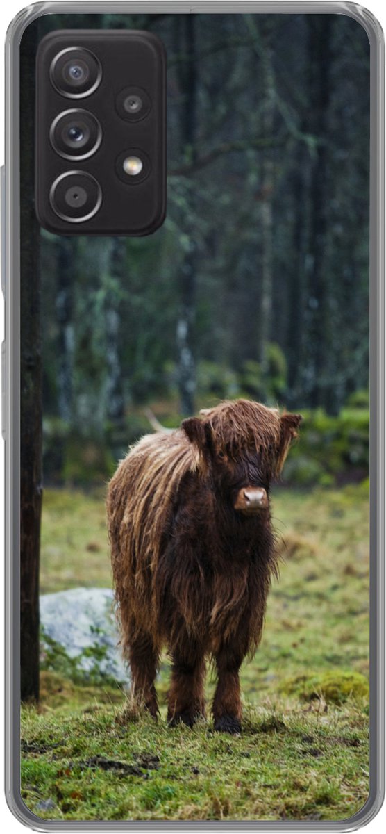 Telefoonhoesje Geschikt voor Samsung galaxy a73 hoesje - Schotse Hooglander - Bos - Mos - Siliconen Telefoonhoesje Telefoonhoesje