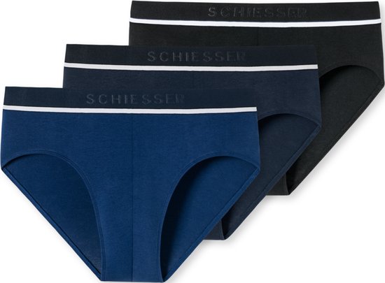 SCHIESSER 95/5 slip (3-pack) - heren rioslips biologisch katoen geweven elastische tailleband blauw/ zwart - Maat: L