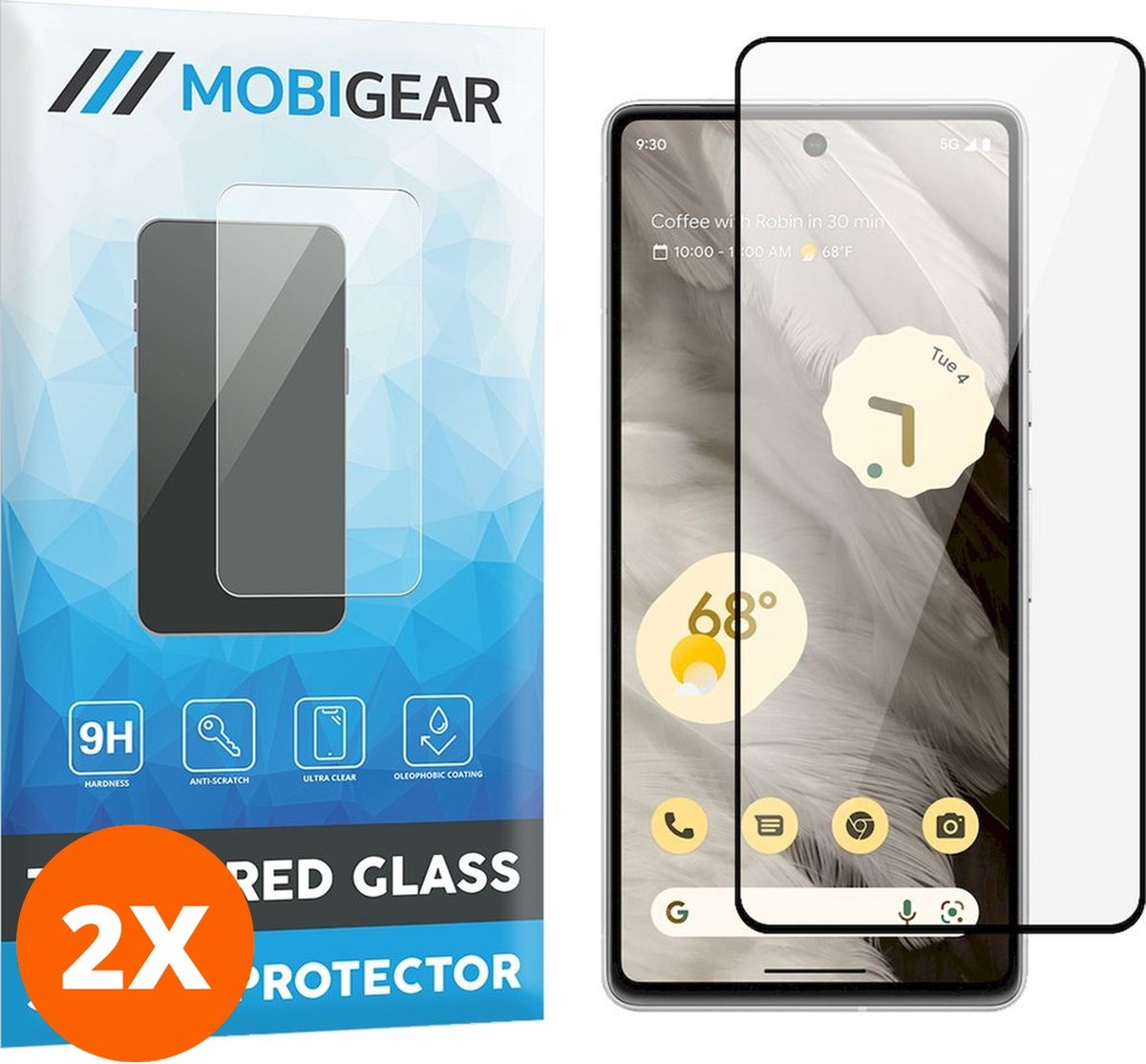 Mobigear Screenprotector geschikt voor Google Pixel 7 Glazen | Mobigear Premium Screenprotector - Case Friendly - Zwart (2-Pack)