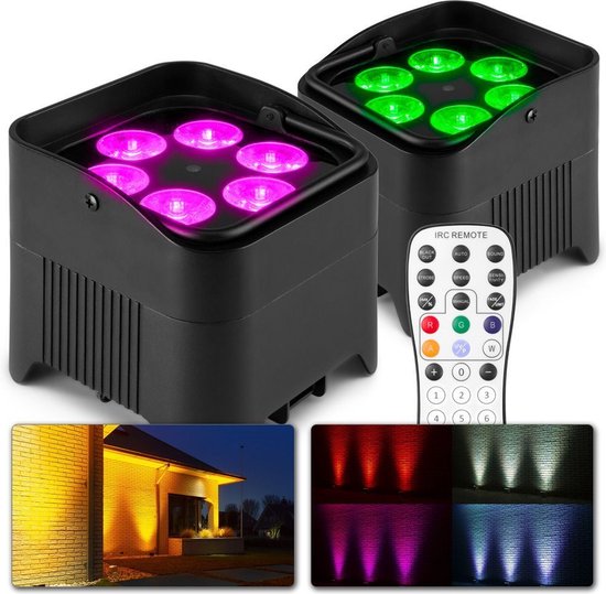 Foto: Beamz uplighter set van 2 beamz bbp96s uplights met ingebouwde accu 6x 12w led s en draadloze dmx