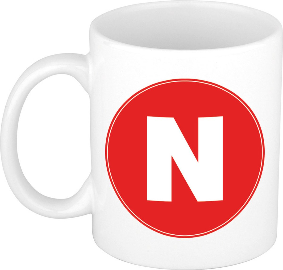 Koffie mok met de letter N - beker - rood - eerste letter van een voornaam - wit - 300 ml