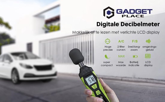 Gadgetplace Professionele Decibelmeter met Beschermhoes - Incl. Batterijen - 30 dB tot 130 dB - Digitale geluidsmeter - Professionele Geluidsmeting - Gadgetplace