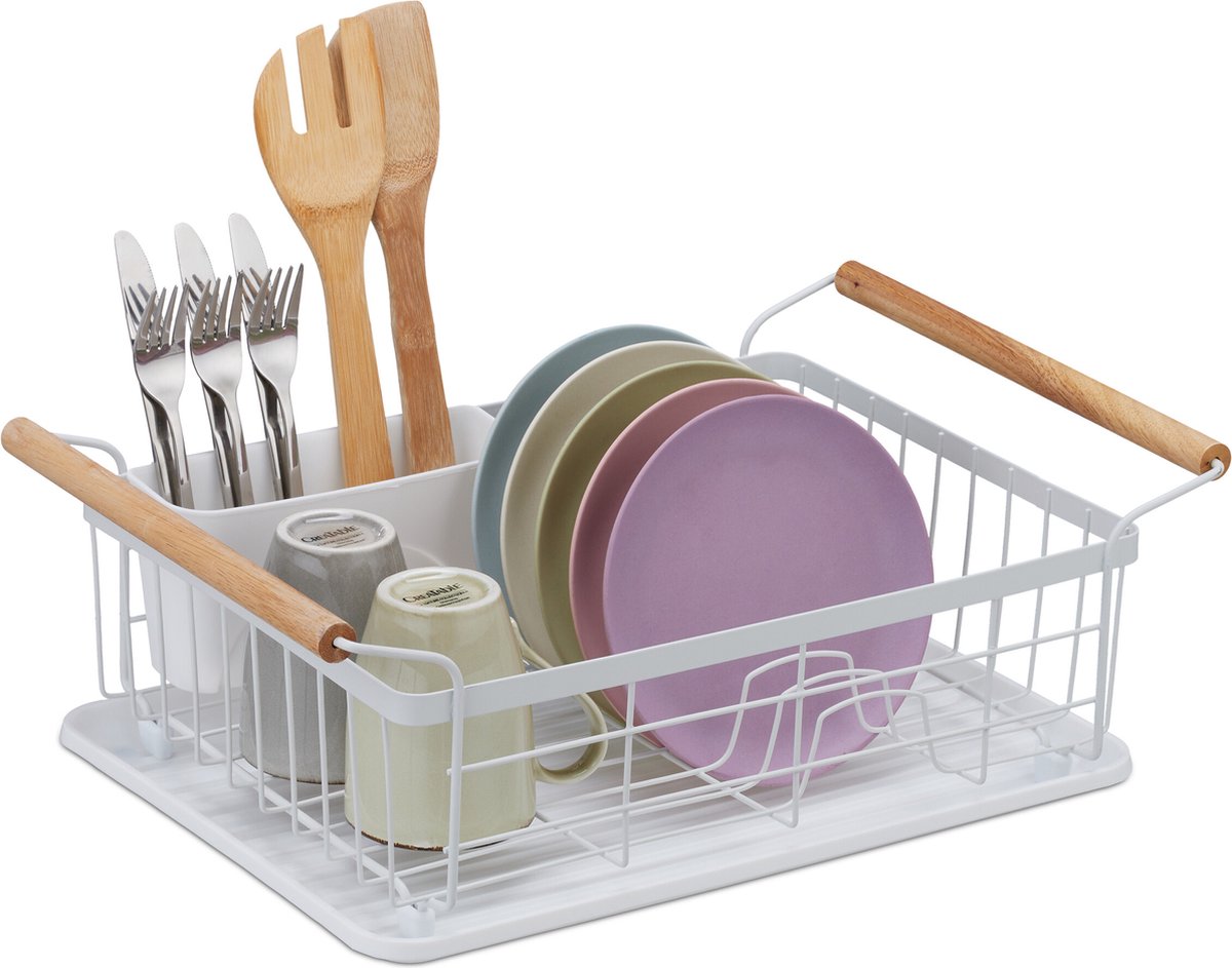 Goedkoopste afdruiprek - met bestekbak en lekbak - 18 x 48,5 x 31,5 cm - voor borden - kopjes - schaaltjes - wit