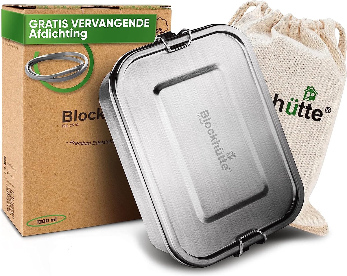 RVS Lunchbox 1200 Ml – Dubbele Metalen Broodtrommel Met 2 Vakken – Lekvrij & Ideaal Voor Salade, Fruit En Sandwiches