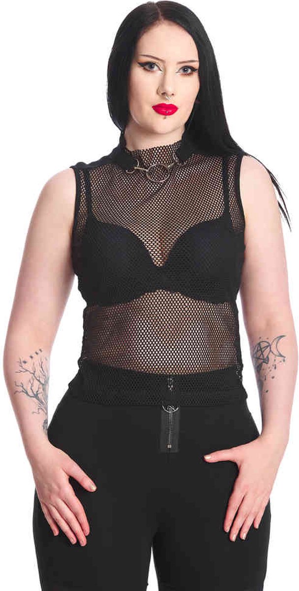 Banned - Go-Getter Net Mouwloze top - L - Zwart