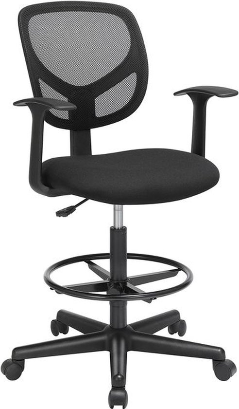 Bureaustoel - Verhoogde bureaustoel - Mesh rugleuning - Verstelbare armleuningen - Zwart