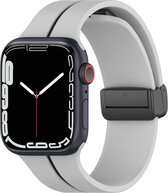 Siliconen bandje - geschikt voor Apple Watch series 1/2/3/4/5/6/7/8/9/SE/SE 2/Ultra/Ultra 2 met case size 42 mm / 44 mm / 45 mm / 49 mm - lichtgrijs-zwart