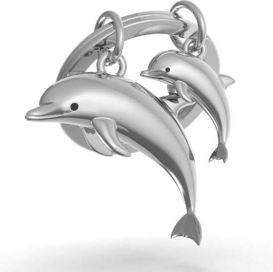 Metalmorphose sleutelhanger moeder en baby dolfijn