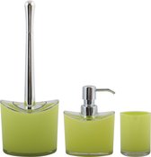 MSV Toiletborstel in houder/zeeppompje/beker - badkamer set Aveiro - kunststof - lime groen