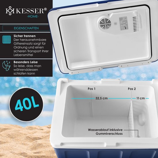 KESSER® 40L Thermo Elektrische Koelbox met wielen - voor warm houden en koelen - Coolbox - 12 volt en 230 volt| minikoelkast - thermobox voor auto| boot en camping - met ECO-modus - 40L, Marineblauw van Merkloos — afbeelding 3