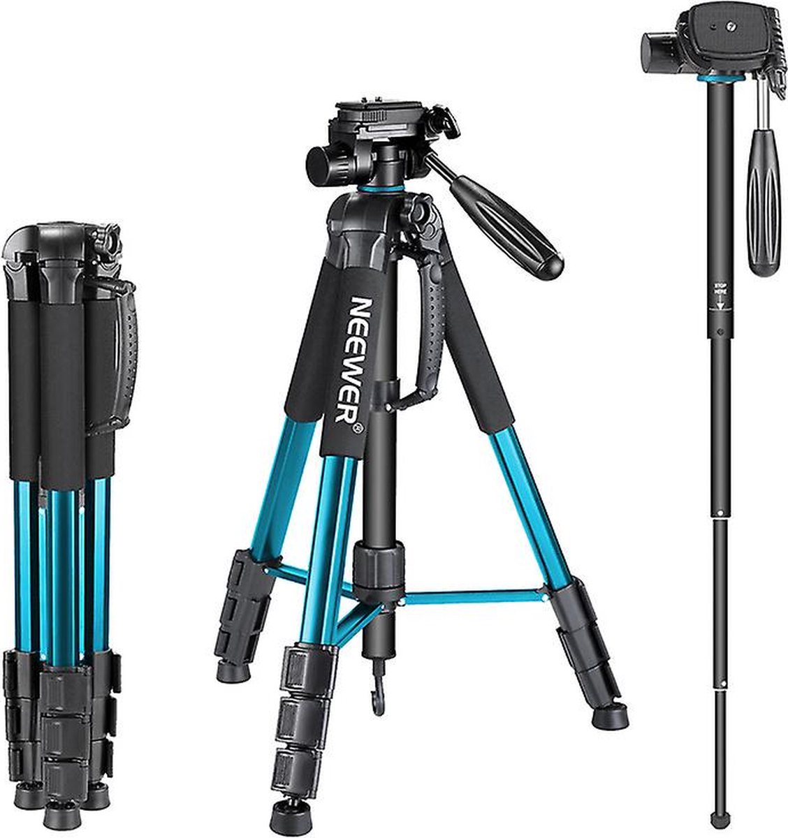 Neewer - Sab234 - Camera - Statief - Aluminium - 3 - Weg draaibare kop voor sony - canon - blauw