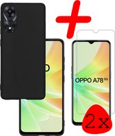 Hoes Geschikt voor OPPO A78 5G Hoesje Siliconen Back Cover Case Met 2x Screenprotector - Hoesje Geschikt voor OPPO A78 Hoes Cover Hoesje - Zwart