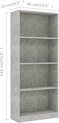 vidaXL - Boekenkast - met - 4 - schappen - 60x24x142 - cm - bewerkt - hout - betongrijs