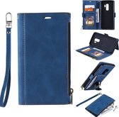Voor Samsung Galaxy S9 Side Zipper Back Card Horizontale Flip PU Leather Case met Kaartsleuven & Portemonnee & Fotolijst & Lanyard (Blauw)