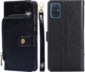 Voor Samsung Galaxy A51 5G Rits Tas PU + TPU Horizontale Flip Lederen Case met Houder & Kaartsleuf & Portemonnee & Lanyard (Zwart)