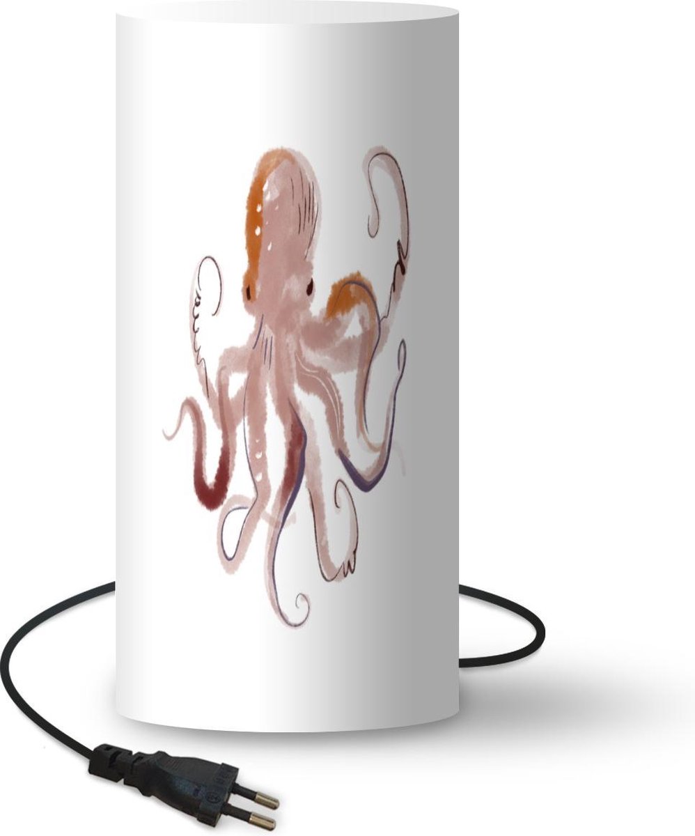 Lamp - Nachtlampje - Tafellamp slaapkamer - Octopus - Zeedieren - Wit - Waterverf - 33 cm hoog - Ø15.9 cm - Inclusief LED lamp