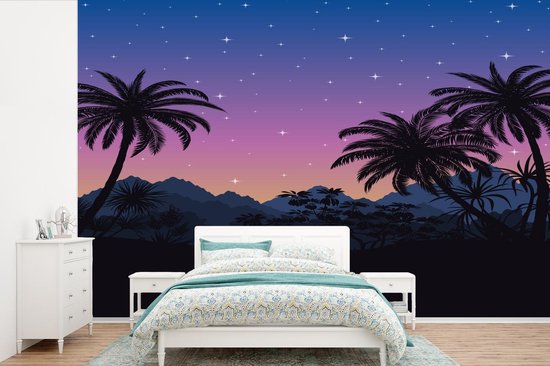 Papier Peint - Papier Papier peint photo Palmier - Berg - Nuit - Largeur 360 cm x Hauteur 240 cm