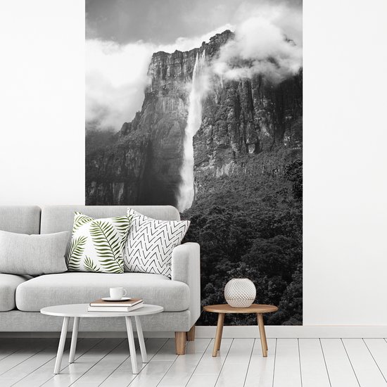 Behang - Fotobehang Zwart-wit afbeelding van de watervallen van het  Nationaal park... | bol.com