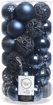 37x stuks kunststof kerstballen donkerblauw 6 cm inclusief kerstbalhaakjes - Kerstversiering - onbreekbare kerstballen