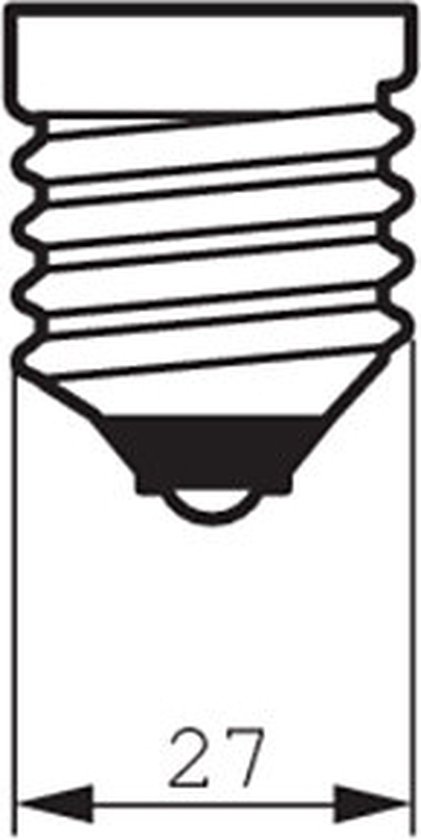Technische tekening van een E27 lampvoet met een diameter van 27 mm.