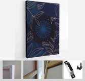 Abstract composition art with nude female silhouette and botanical leaves on dark blue background - Modern Art Canvas - Vertical - 1979802803 - 80*60 Vertical