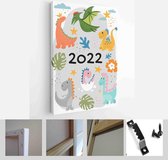 Children's calendar template for 2022. Bright vertical design with abstract dinosaurs in a flat style - Modern Art Canvas - Vertical - 1980533045 - 115*75 Vertical