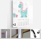 Children's calendar template for 2022. Bright vertical design with abstract dinosaurs in a flat style - Modern Art Canvas - Vertical - 1980533045 - 115*75 Vertical