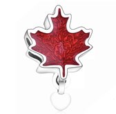 Tracelet - Zilveren bedels - Bedel Maple Leaf met hartje | Canada bedel met emaille | 925 Sterling Zilver - Pandora Compatible - Met 925 Zilver Certificaat - Tip voor Valentijn