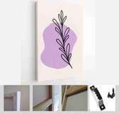 One line woman portrait and leaves in contemporary abstract style with colorful shapes. Vector hand drawn illustration - Modern Art Canvas - Vertical - 1908571222 - 40-30 Vertical