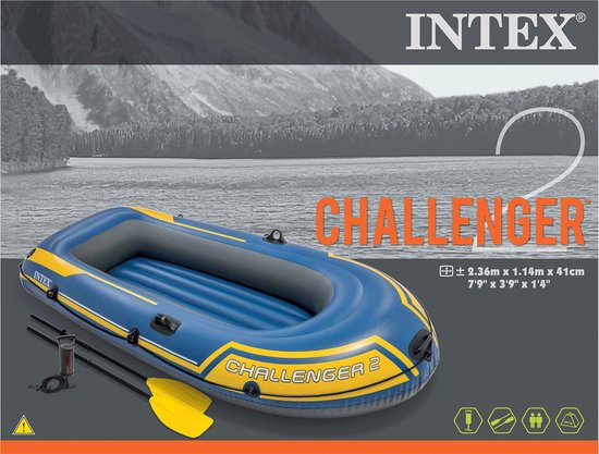 Carry overstroming Laat je zien Intex Challenger 2 Opblaasboot - 2-Persoons - Blauw/Geel | bol.com