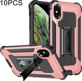 10 PCS Knight Jazz PC + TPU schokbestendige beschermhoes met opvouwbare houder voor iPhone XS Max (rosé goud)