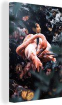 Canvas Schilderij Flamingo - Vlinder - Vogel - Jungle - 60x90 cm - Wanddecoratie