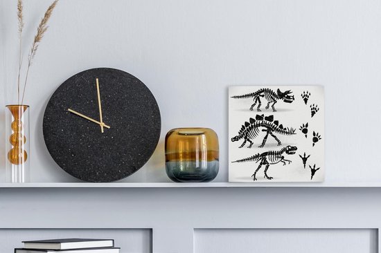 Peinture sur Toile Dinosaurus - Squelette - Empreinte de Patte - Dessin - Enfants - Garçons - Kids - 20x20 cm - Décoration murale