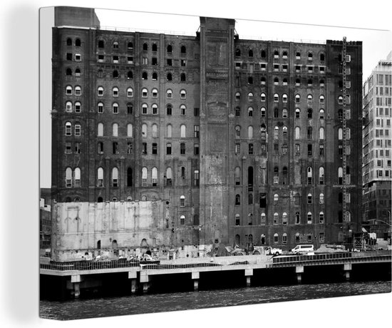 Canvas Schilderij Verlaten gebouw in New York - zwart wit - Wanddecoratie