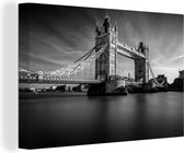 Canvas schilderij 180x120 cm - Wanddecoratie De Tower Bridge over de Theems in Londen - zwart wit - Muurdecoratie woonkamer - Slaapkamer decoratie - Kamer accessoires - Schilderijen