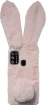 ADEL Siliconen Back Cover Softcase Hoesje Geschikt voor Samsung Galaxy M31 - Roze Konijn Pluche Stof