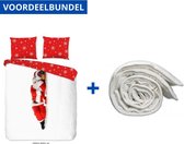 Luxe Dekbedovertrek Eenpersoons - 140x200/220cm - Inclusief 1 Kussensloop - 100% Zacht Polyester - Santa - Kerst + Wasbaar Microfiber Dekbed - 140x220cm - Wit