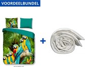 Luxe Dekbedovertrek Eenpersoons - 140x200/220cm - Inclusief 1 Kussensloop - 100% Zacht Polyester - Parrots + Wasbaar Microfiber Dekbed - 140x220cm - Wit