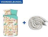 Dekbedovertrek voor Kinderen - Eenpersoons - 140x200/220cm - Inclusief 1 Kussensloop - 100% Versterkt Katoen - Roadmap + Wasbaar Microfiber Dekbed - 140x220cm - Wit