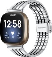 Stalen Smartwatch bandje - Geschikt voor  Fitbit Sense roestvrij stalen band - zilver/zwart - Strap-it Horlogeband / Polsband / Armband