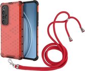 Voor Xiaomi Mi 10S schokbestendige honingraat pc + TPU-hoes met nekkoord (rood)