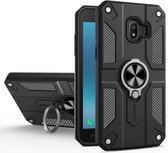 Voor Samsung Galaxy J2 Core koolstofvezelpatroon PC + TPU-beschermhoes met ringhouder (zwart)