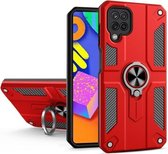 Voor Samsung Galaxy F62 koolstofvezelpatroon pc + TPU-beschermhoes met ringhouder (rood)