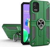 Voor LG K62 koolstofvezelpatroon pc + TPU-beschermhoes met ringhouder (groen)