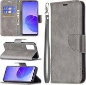 Voor OPPO Reno6 5G Retro Lamsvacht Textuur Pure Kleur Horizontale Flip PU Lederen Case met Houder & Kaartsleuven & Portemonnee & Lanyard (Grijs)