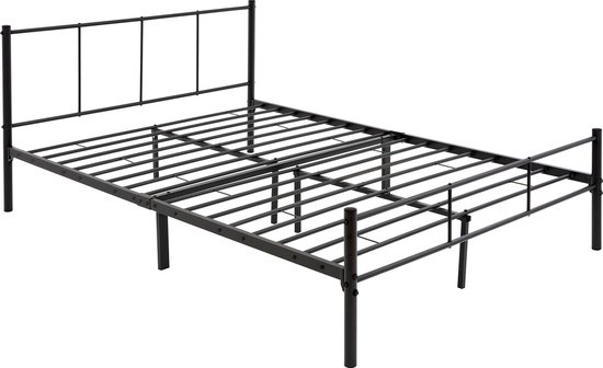 ML-Design metalen bed zwart, 140x200 cm, op stalen frame met hoofdbord en lattenbodem