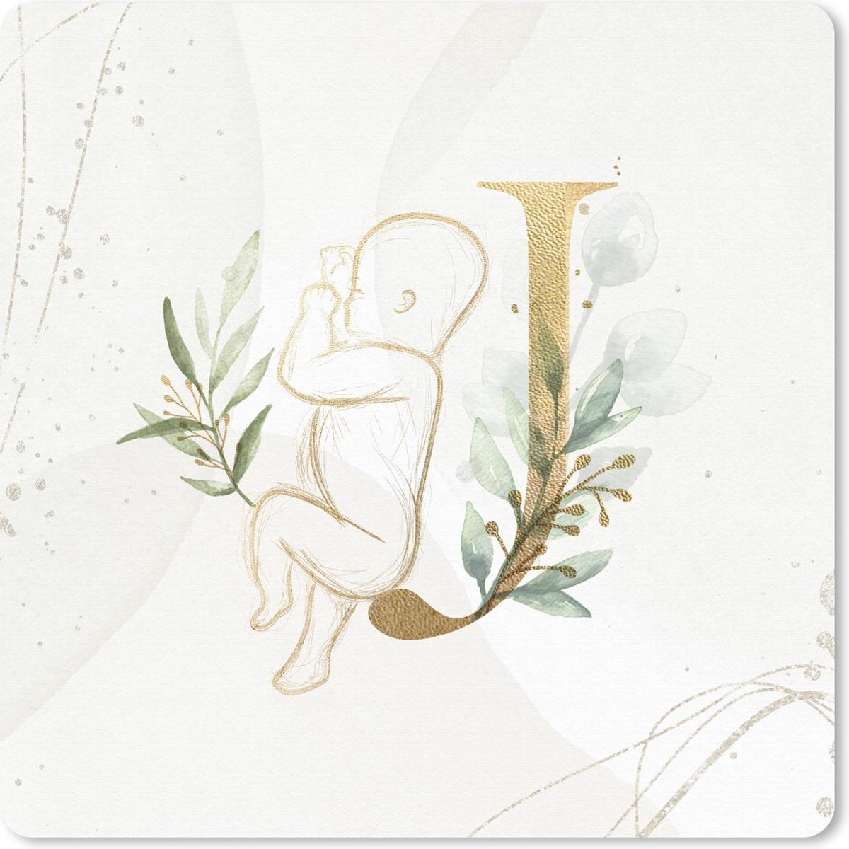 Muismat 20x20 cm - Mousepad Letters - J - Waterverf - Baby - Muismatten