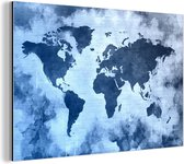 Wanddecoratie Metaal - Aluminium Schilderij Industrieel - Wereldkaart - Kleur - Blauw - 30x20 cm - Dibond - Foto op aluminium - Industriële muurdecoratie - Voor de woonkamer/slaapkamer