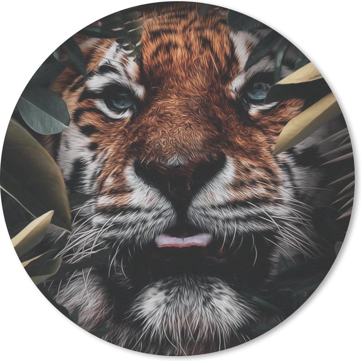 Muismat rond 30x30 cm - Mousepad Tijger - Blad - Dieren - Ronde muismatten