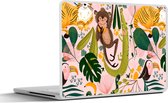 Laptop sticker - 12.3 inch - Apen - Planten - Jungle - Roze - 30x22cm - Laptopstickers - Laptop skin - Cover